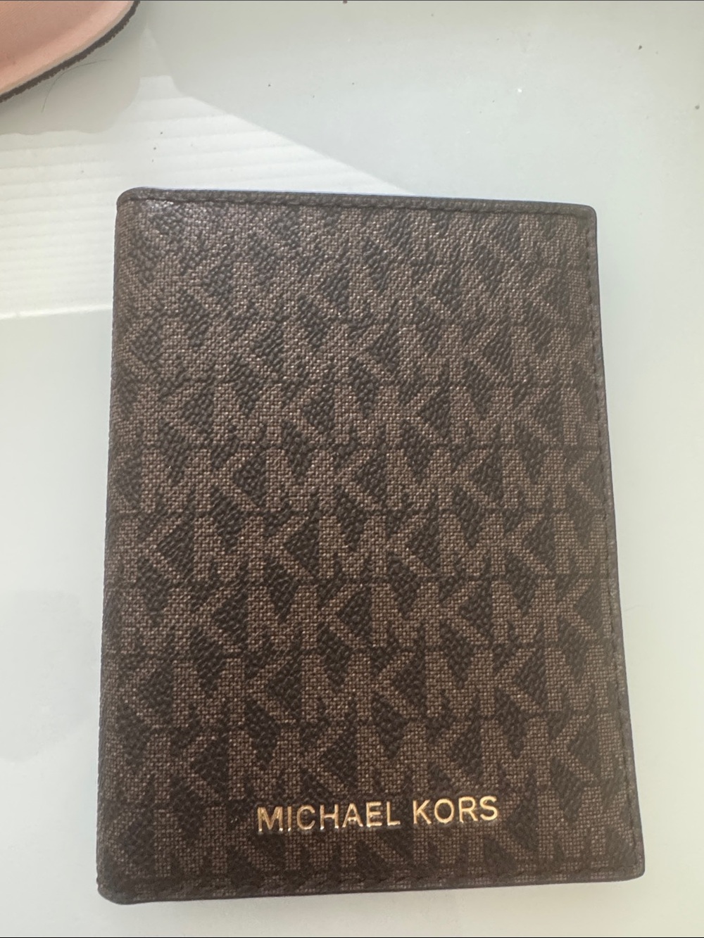 Michael Kors Brown MK Logo Passport Holder
